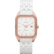 Dkny Ladie's White Ceramic Rose Gold Luxury Style Watch Ny8536