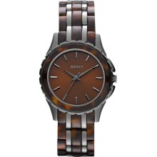 DKNY Womens Tortoise Shell Analog Stainless Watch - Two-tone Bracelet - Brown Dial - NY8701