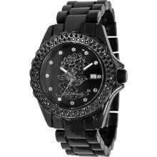 Ed Hardy Black Du-lo Dulcet Lotus Women's Watch