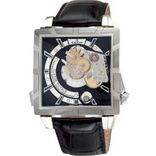 EDOX Watches Men's Black Dial Black Leather Alligator Black Leather/B