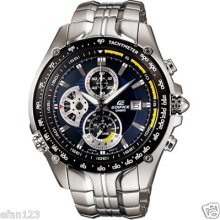 Ef-543d-2a Blue Geunine Casio Edifice Stopwatch Analog Steel Band Chronograph