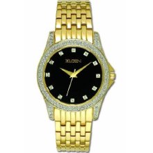 Elgin Mens Fashion Watch with Black Glitter Dial and 23K Gold Plate