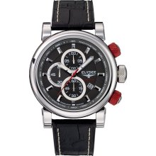 Elysee Mens Competition Chronograph Stainless Watch - Black Leather Strap - Black Dial - E38002
