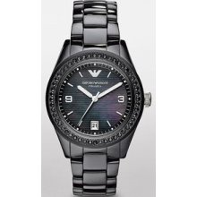 Emporio Armani Black Ceramic Crystal Ladies Watch AR1423