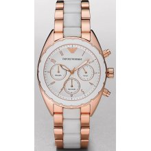 Emporio Armani Chronograph Rose Gold and White Silicone Women's Watch AR5942