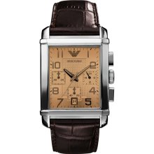 Emporio Armani Men's Classic AR0337 Brown Leather Quartz Watch with Beige Dial