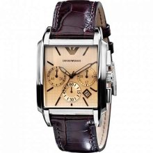 Emporio Armani Men's Classic AR0479 Brown Crocodile Leather Quartz Watch with Beige Dial