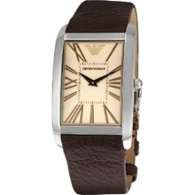 Emporio Armani Men's Super Slim AR2032 Brown Calf Skin Quartz Watch with Beige Dial