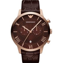 Emporio Armani Watch, Mens Chronograph Brown Croco Leather Strap 46mm