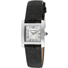 Emporio Armani Watches Women's Silver Dial Black Genuine Leather Blac