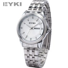 Eyki Vogue Date Day White Dial Stainless Steel Men Jp Movement Quartz Watch Usts