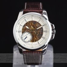 Fashion Analog Luxury Sport Men Metal Mechanical Wrist Watch Case Leather Clock