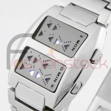 Fashion Date Binary Blue Led Digital Sport Men Male Boy Steel Wrist Watch