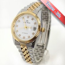 Fashion Gear Wrist Watch Automatic Light Diamond Num Date Steel Mens Xmas Gift