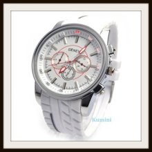 Fashion Geneva Dial Silicone Quartz Men Over Size Sport Wrist Watch White Color