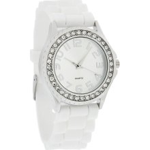 Fashion Ladies Crystal Ice Silver Dial White Rubber Band Quartz Watch ZRT8029