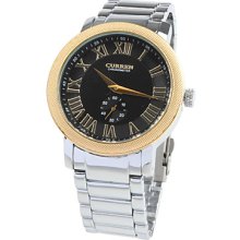 Fashion Men's Black Dial Border Gold Wrist Watch