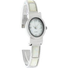 Fashion Quartz Ladies White Dial MOP Accents Cuff Bracelet Watch GEN620L
