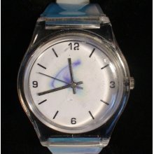 Fashionable Sporty Transparent Light Blue Plastic Band Ladies Watch Works(r1)
