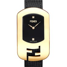 Fendi 'Large Chameleon' Leather Strap Watch Gold/ Black