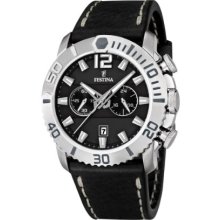 Festina Men's Quartz Watch With Black Dial Chronograph Display And Black Leather Strap F16614/4
