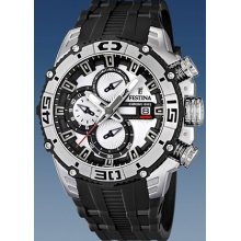 Festina Mens Tour De France Stainless Watch - Black Rubber Strap - White Dial - F16600-1