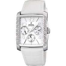 Festina Womens Fashion Chronograph Stainless Watch - White Leather Strap - White Dial - F16524-1