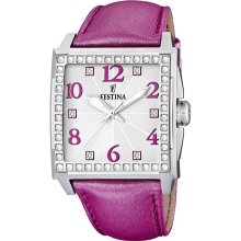 Festina Women's Silver Dial Pink Leather Strap Quartz Watch