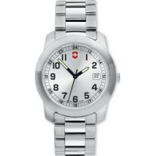 Field Watch With Large Silver Dial & Stainless Steel Bracelet