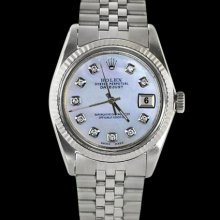 Fluted bezel datejust gents watch white diamond dial SS jubilee bracelet