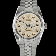 Fluted bezel datejust gents rolex watch SS jubilee bracelet white diamond dial