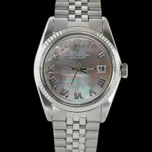 Fluted bezel gray roman dial rolex datejust gents watch SS jubilee bracelet