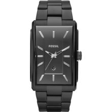 Fossil Black Stainless Steel Ion Rectangular Heritage Fs4678 Mens Watch