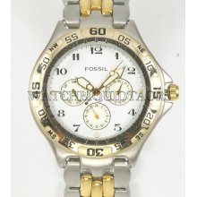 Fossil Blue Men's White Face 3 Eye Mulitifunction Easy Read 50m Wr Sport Watch