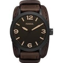 Fossil Clyde Brown Dial Dark Brown Leather Cuff Mens Watch JR1365