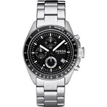 Fossil Gentleman's Stainless Steel Decker Black Chronograph Dial Watch