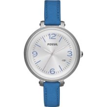 Fossil Heather Silver Dial Blue Leather Ladies Watch ES3279