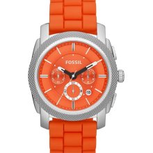 Fossil 'Machine' Chronograph Silicone Strap Watch, 45mm Orange