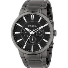 Fossil Men's Japanese Quartz Round Case Chronograph Black Dial Bracelet Watch