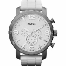 Fossil Nate White Silicone Chronograph Mens Watch