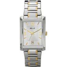 Fossil Relic Men's Big Two-tone Ss Watch, Rectangular Dial, Date Zr77230
