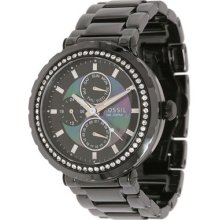 Fossil Women's Black Ceramic Glitz Chronograph Watch Mop Dial Ce1009