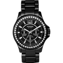 Fossil Womens Riley Crystal Chronograph Ceramic Watch - Black Bracelet - Black Dial - CE1011