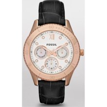 Fossil Women's Stella ES3102 Black Leather Quartz Watch with Whit ...