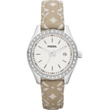 Fossil Womens Stella Mini Signature Analog Stainless Watch - Two-tone Nylon Strap - White Dial - ES3054