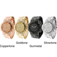 Geneva Platinum Decorative Chronograph and Bezel Link Watch (Silvertone)