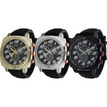 Geneva Platinum Men's Bold Chronograph-style Silicone Watch (Black)