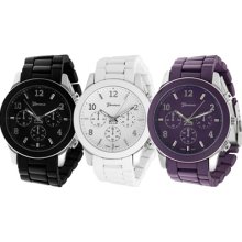 Geneva Platinum Mens Chronograph-Style Link Watch Purple