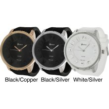 Geneva Platinum Men's Contemporary Silicone Watch (Black/Silver)
