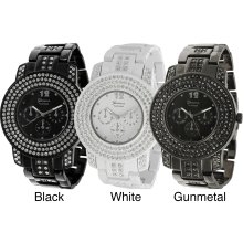 Geneva Platinum Men's Rhinestone-accented Chronograph-style Link Watch (White)